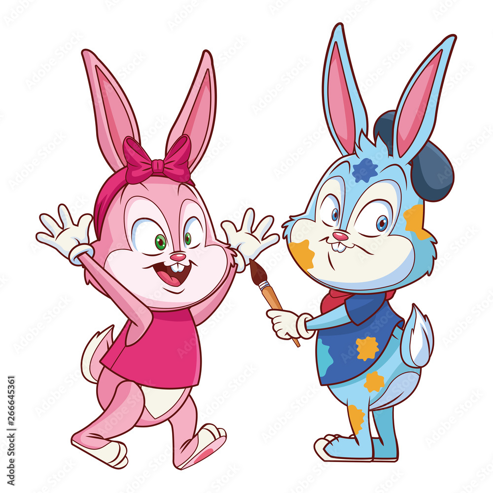 Cute easter bunny happy friends
