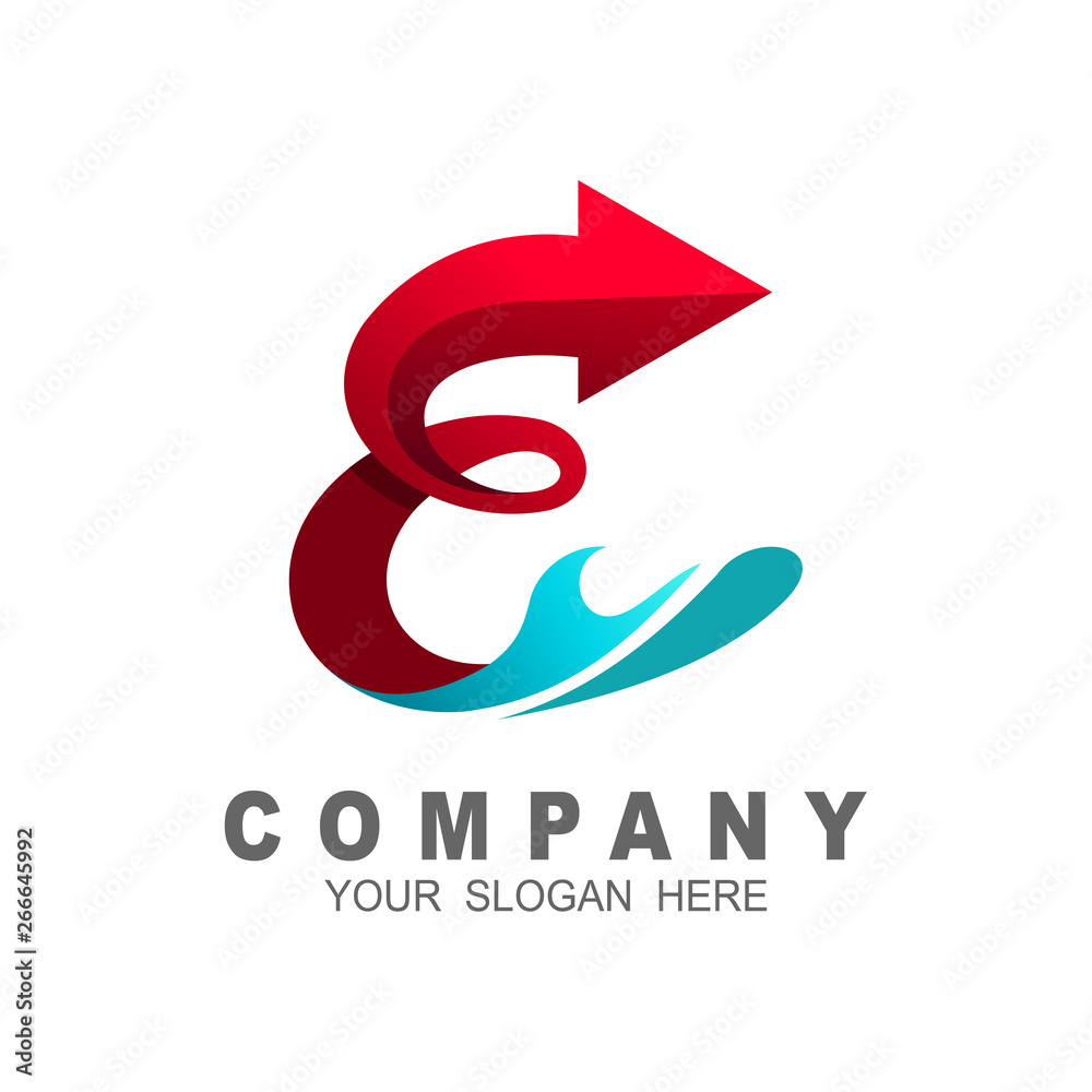 Initial letter e logo with arrow shape. letter e business logo template, wave ans letter e Initial letter e logo with arrow shape. letter e business logo template, wave ans letter e