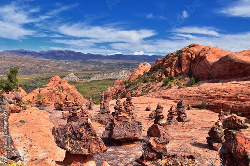 Views from the Lower Sand Cove trail to the Vortex formation, by Snow Canyon State Park in the Red Cliffs National Conservation Area, by Gunlock and St George, Utah, United States. 