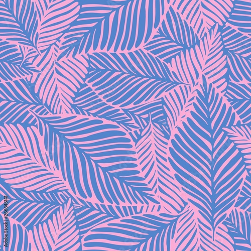 Abstract tropical pattern, palm leaves seamless floral background.