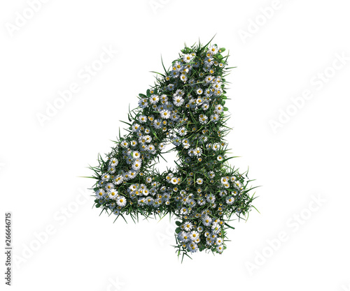 Alphabet number four made of flowers