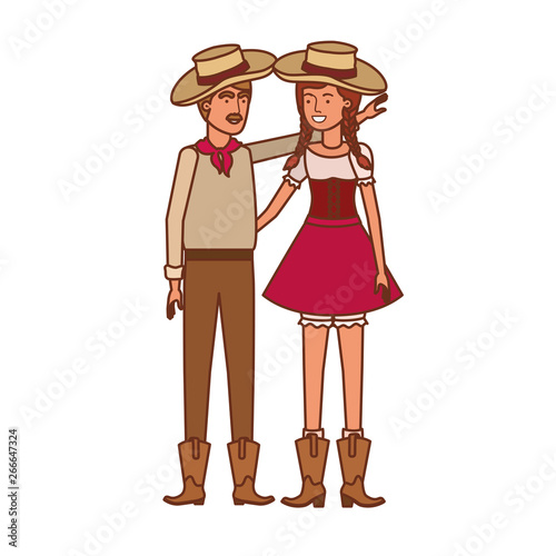 farmers couple talking with straw hat