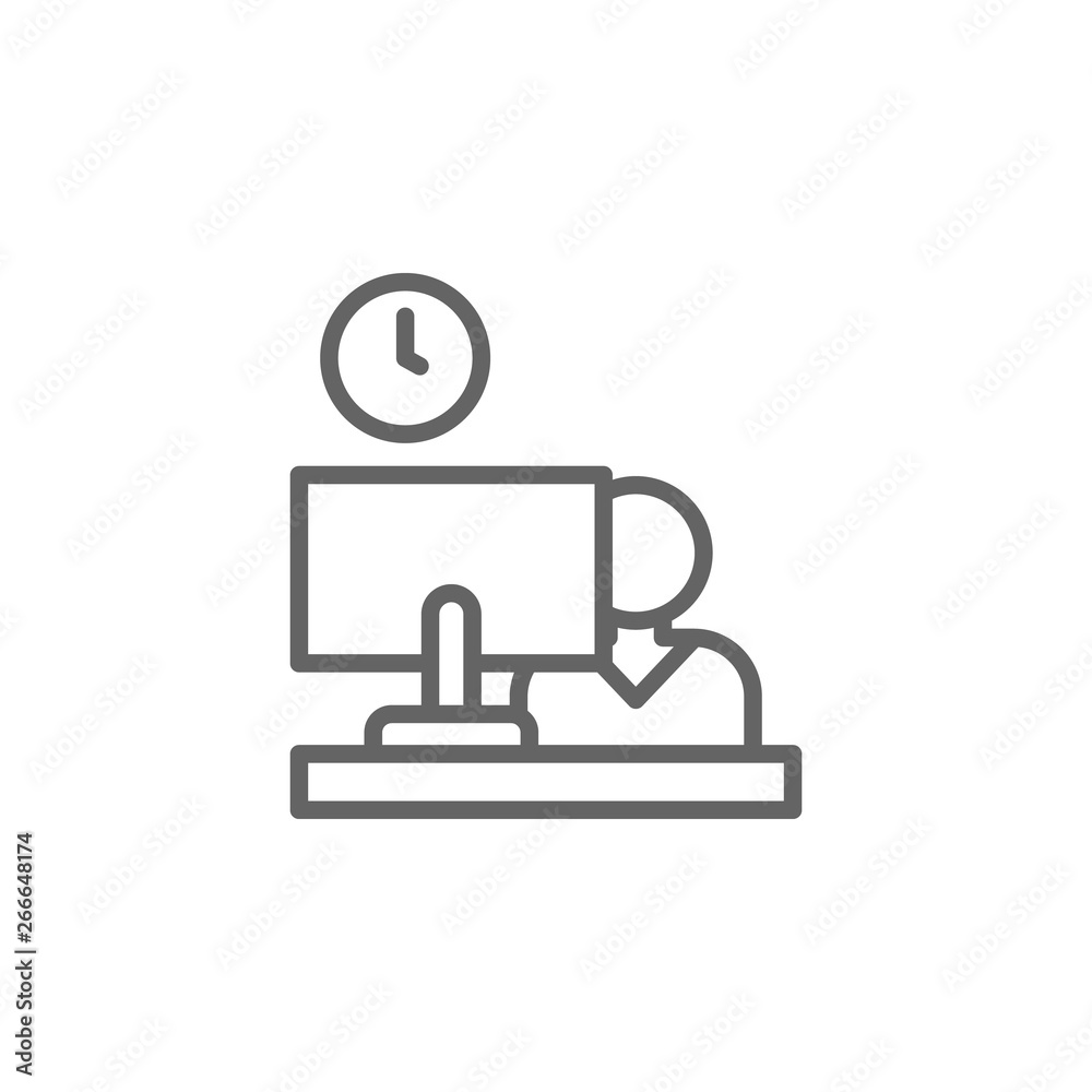 Worker laptop in office outline icon. Elements of Business illustration line icon. Signs and symbols can be used for web, logo, mobile app, UI, UX Worker laptop in office outline icon. Elements of Business illustration line icon. Signs and symbols can be used for web, logo, mobile app, UI, UX