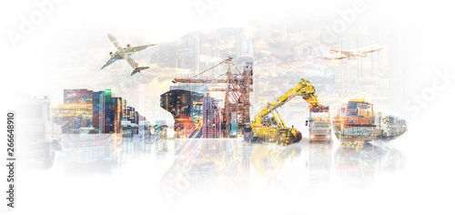 Photography The double exposure image of the city overlay with Logistics and transportation