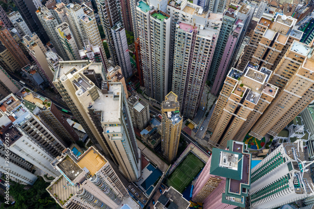 Fototapeta premium Top view of Hong Kong city