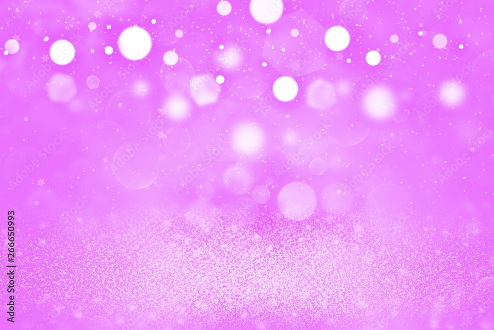 pink beautiful shiny glitter lights defocused bokeh abstract background with falling snow flakes fly, holiday mockup texture with blank space for your content