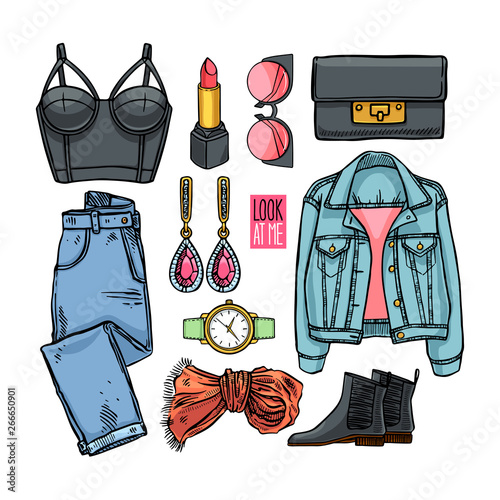 Fashion collection of girl sketch clothing