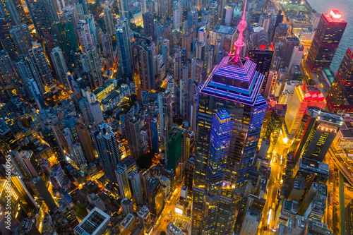 Aerial view of Hong Kong urban city at night © leungchopan