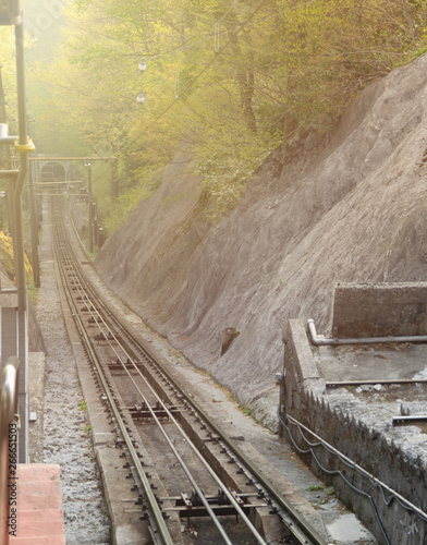 Tram railway to mountain tunnel