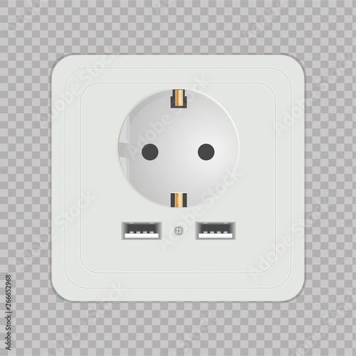 Electrical power socket with USB. Vector