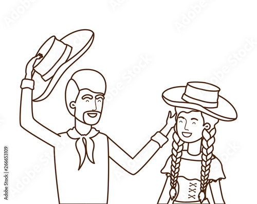 farmers couple talking with straw hat