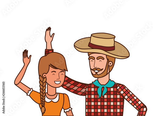 farmers couple talking with straw hat