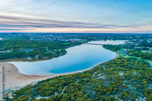 Warrnambool and Hopkins River at dusk - aerial view