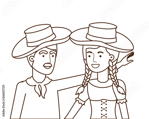 farmers couple talking with straw hat