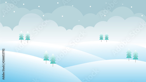Winter mountain, snow and sky cartoon landscape background, vector illustration.