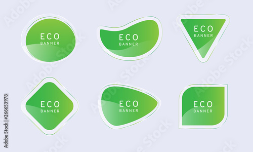 green clear crystal eco banner, elegant glossy element vector design,free form shape for decoration and advertisement