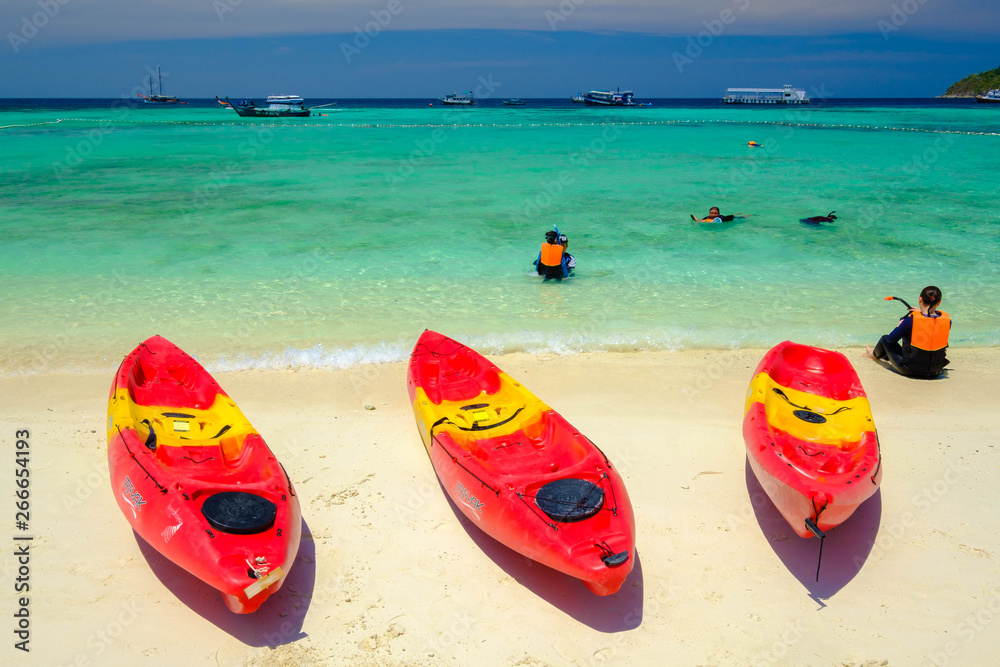 many people prepare to SNORKELING at Koh Lipe ,Thailand, in March 28, 2019 many people prepare to SNORKELING at Koh Lipe ,Thailand, in March 28, 2019