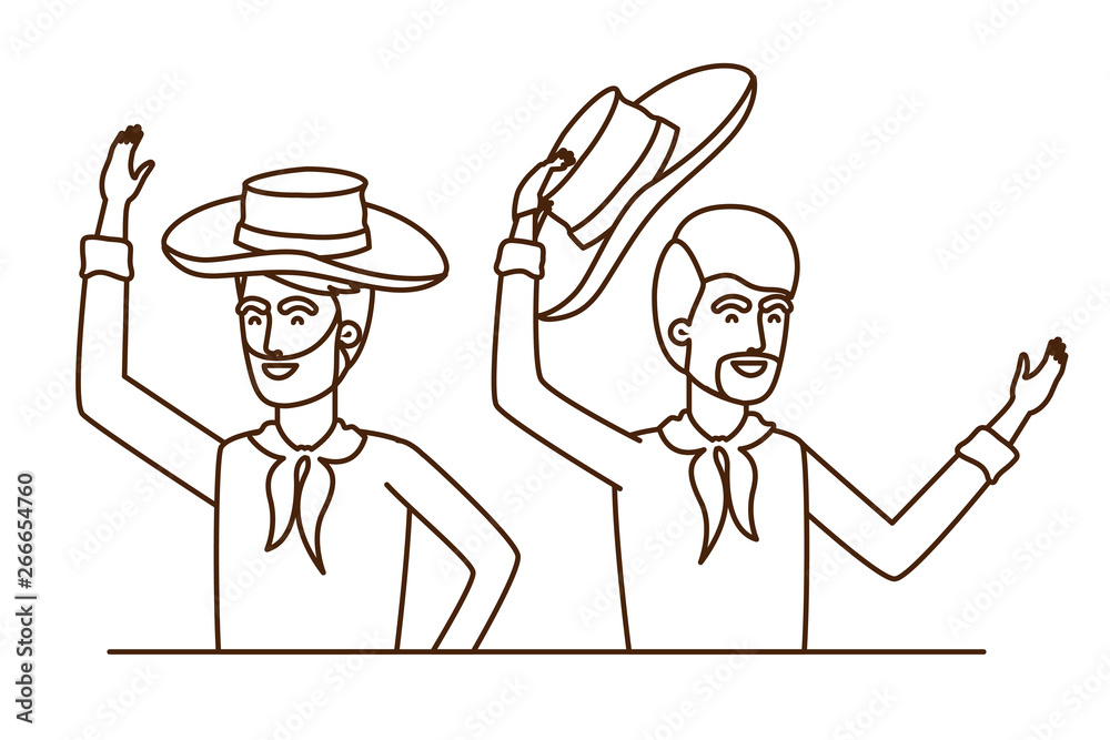farmers men talking with straw hat