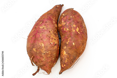 Sweet potatoes (Ipomoea batatas) a starchy tuberous vine root vegetable/ carbohydrate/ ground provision natural carbs food, rich in fiber and potassium. 