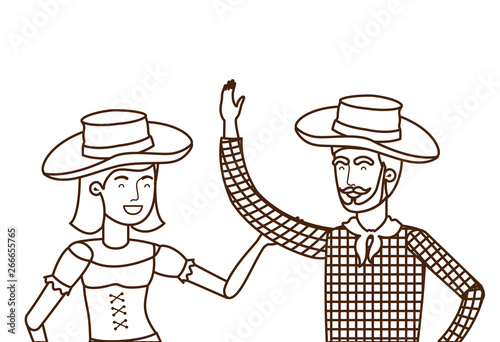 farmers couple talking with straw hat