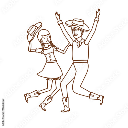 farmers couple dancing with straw hat