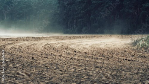 Nutrient-rich upper layers of agricultural top soil being blown away by strong winds on farmland in northern Germany.