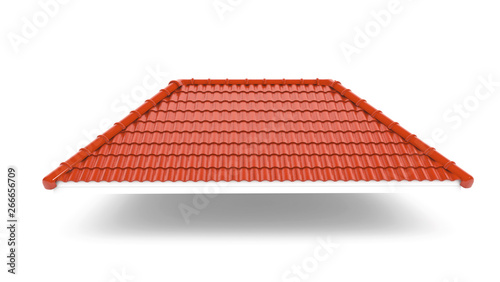 3d roof on the white background. 3d rendering,red roof tile isolated on the white background,Tile with structure on the white background.gable roof