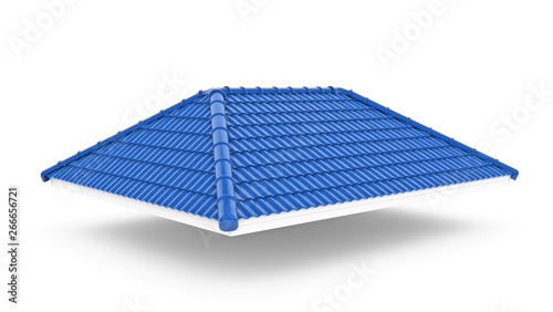 3d roof on the white background. 3d rendering,blue roof tile isolated on the white background,Tile with structure on the white background.gable roof