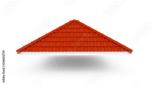 3d roof on the white background. 3d rendering,red roof tile isolated on the white background,Tile with structure on the white background.gable roof