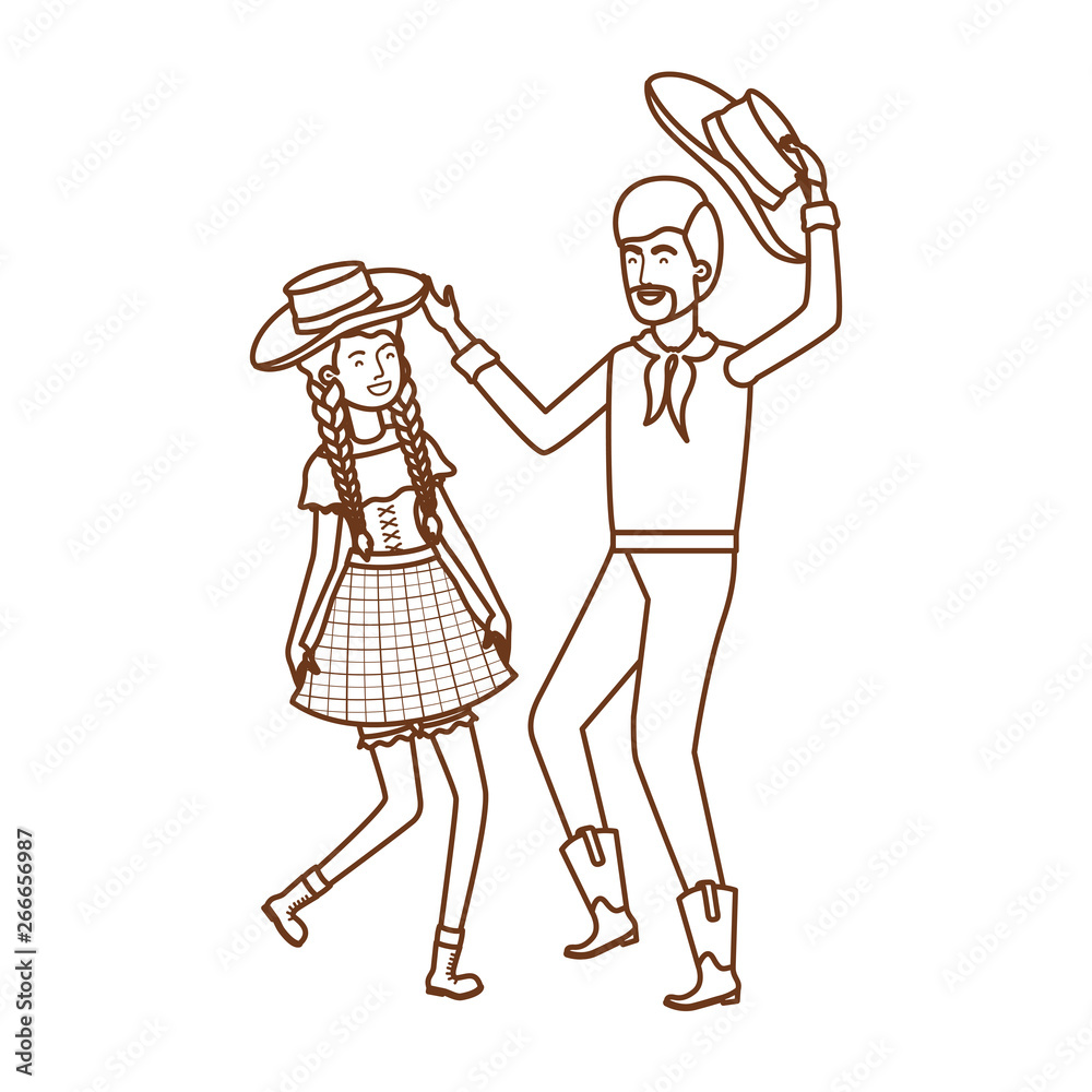 farmers couple dancing with straw hat