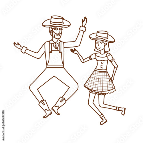 farmers couple dancing with straw hat