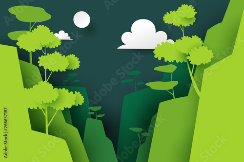 Paper art of nature and mountain