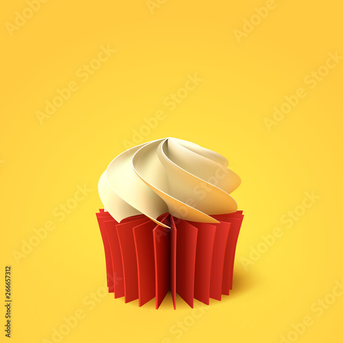 Paper art of the cup of cake on yellow background