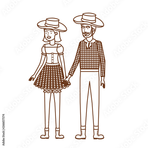 farmers couple talking with straw hat