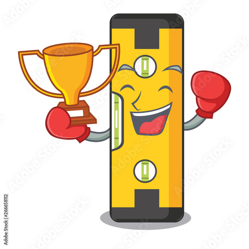 Boxing winner spirit level in a cartoon bag