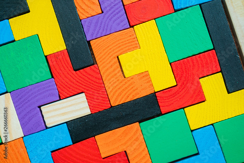 Tetris toy wooden blocks closeup