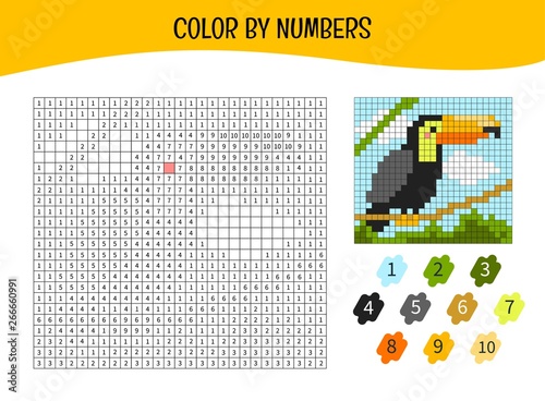 Coloring book for children. Color by number. Vector illustration of a cartoon toucan.