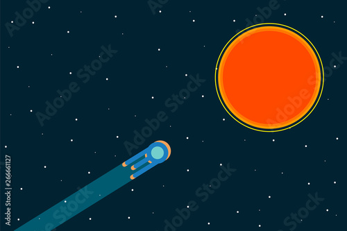 Alien ship and the space. Alien ship in the space near the planet. Adventure at universe. Vector illustration design.