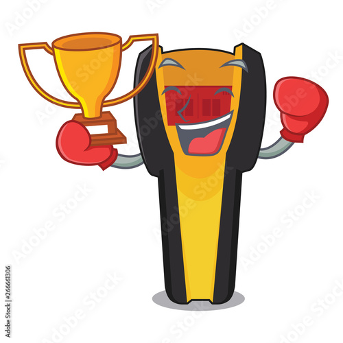 Boxing winner stud friends above wooden cartoon table