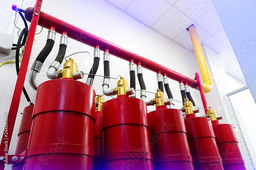 Gas extinguishing system. Industrial background. Toning.