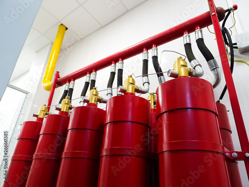 Gas extinguishing system. Industrial background.