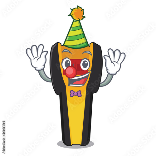 Clown stud friends above wooden cartoon table
