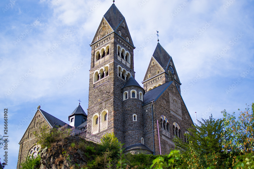 Facade of the Abbey of St. Maurice and St. Maurus of Clervaux (Clervaux Abbey) in Clervaux, Luxembourg