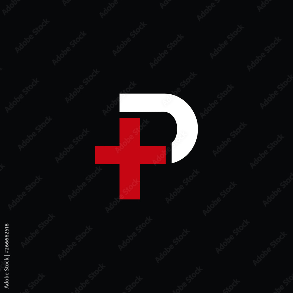 Obraz premium P plus T letter logo vector in red and white