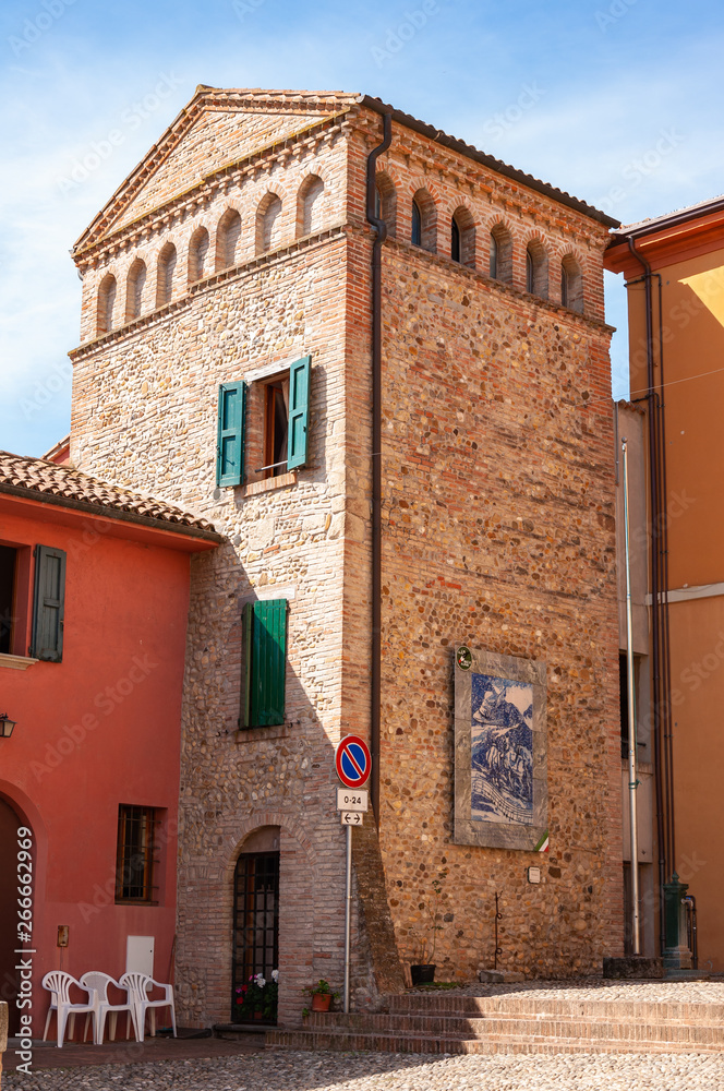 Dozza Italy: Detail of the ancient village. City in the Emilia Romagna region famous for its murals and the castle