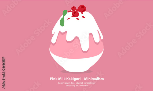 Pink Milk Kakikori Japanese Shaved Ice Dessert - Minimalism illustration Vector