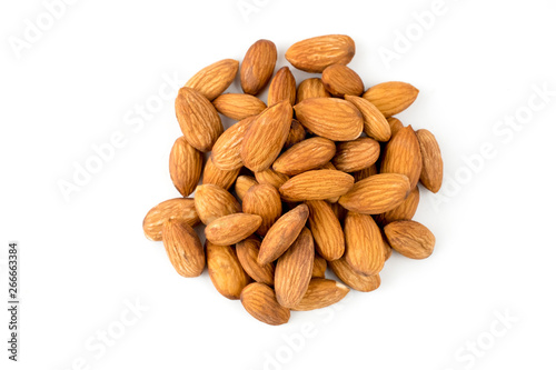 almonds isolated on white background top view and clipping path.
