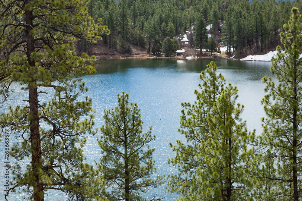 Φωτογραφία A fresh water lake is surrounded by a forest of Pine trees and towering snow capped mountains in this wilderness area outside of Durango, Colorado