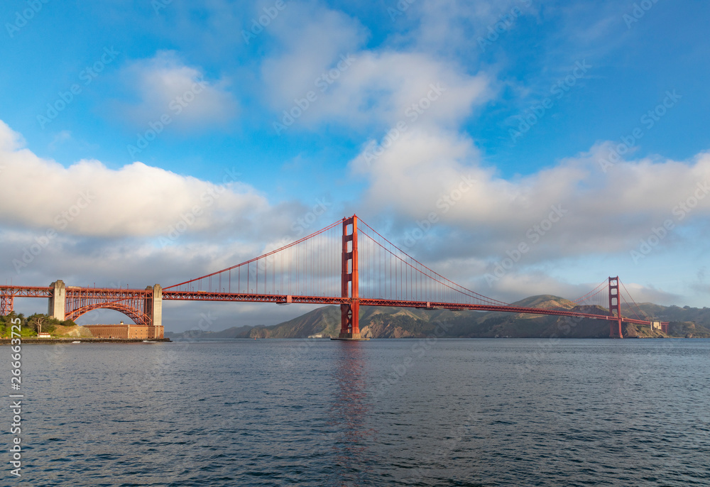 View of Golden Gate Bridge along the coastline in San Francisco View of Golden Gate Bridge along the coastline in San Francisco