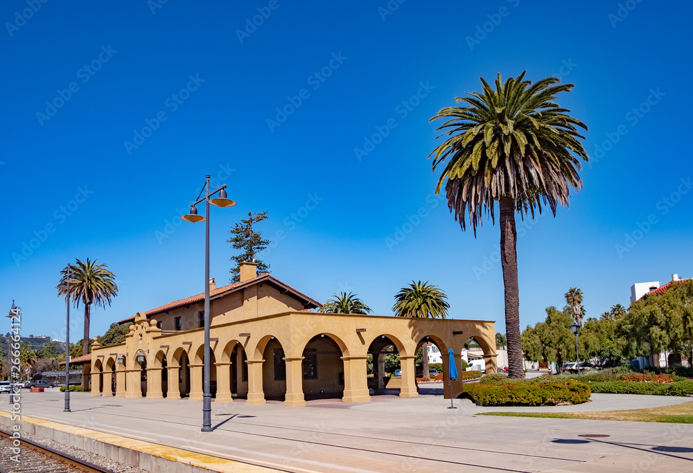 Santa Barbara Train Station was built in 1902 by the Southern Pacific Railroad in the Spanish Mission Revival Style